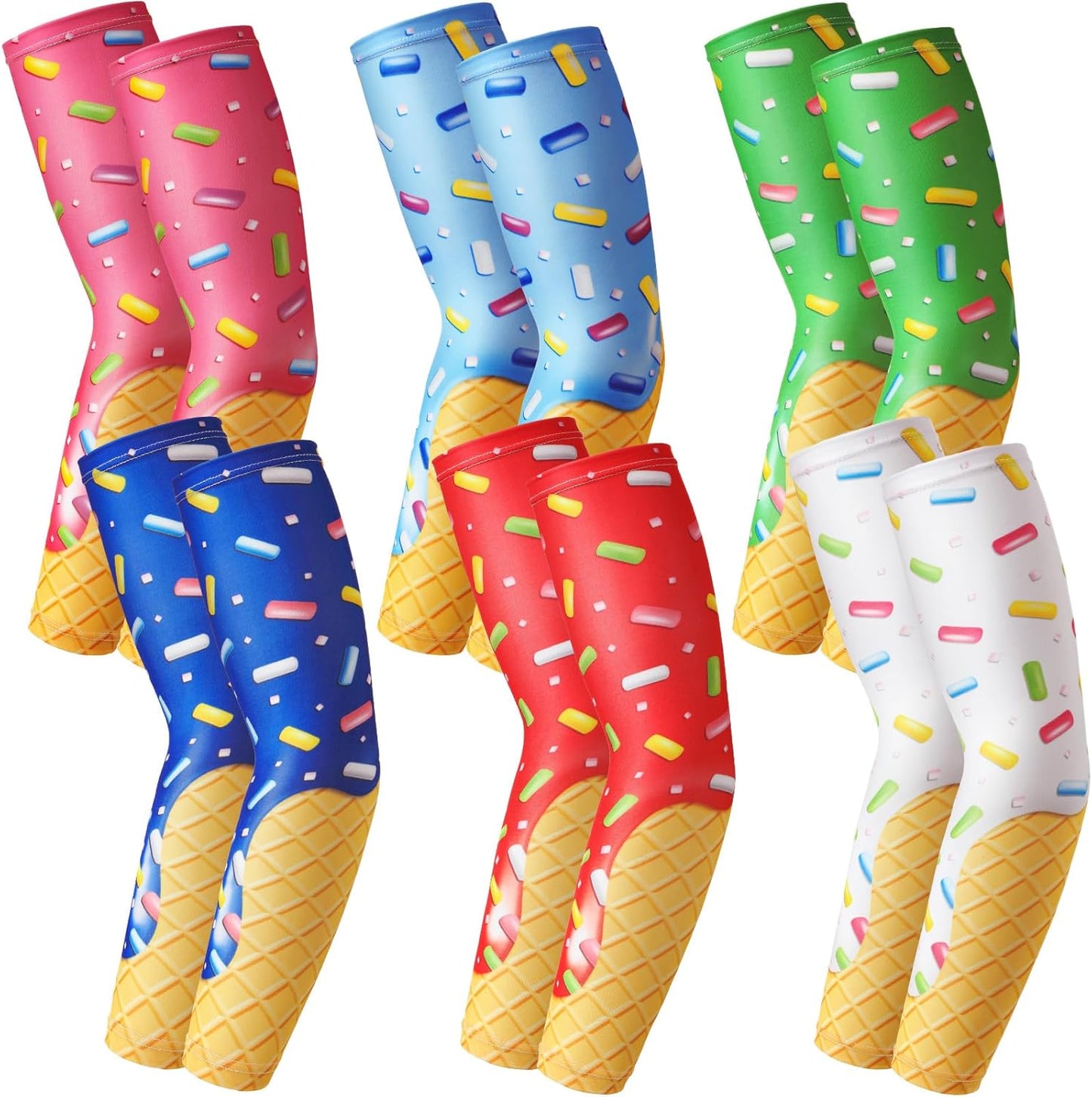 Ice Cream Drip Baseball Arm Sleeves - Youth Sun Protection | 6 Pairs, American Flag Design