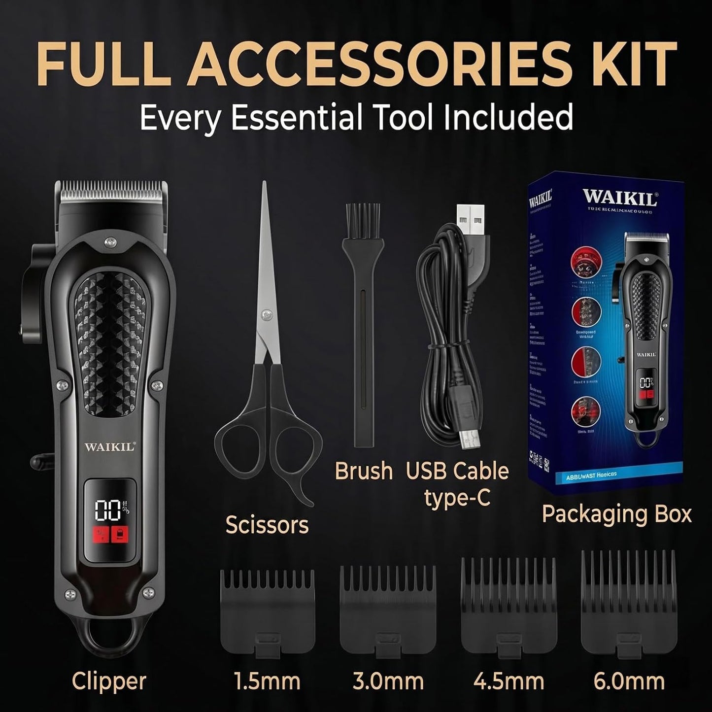 Professional Hair Clippers for Men - Cordless Barber Hair Cutting Kit | Rechargeable with LCD Display