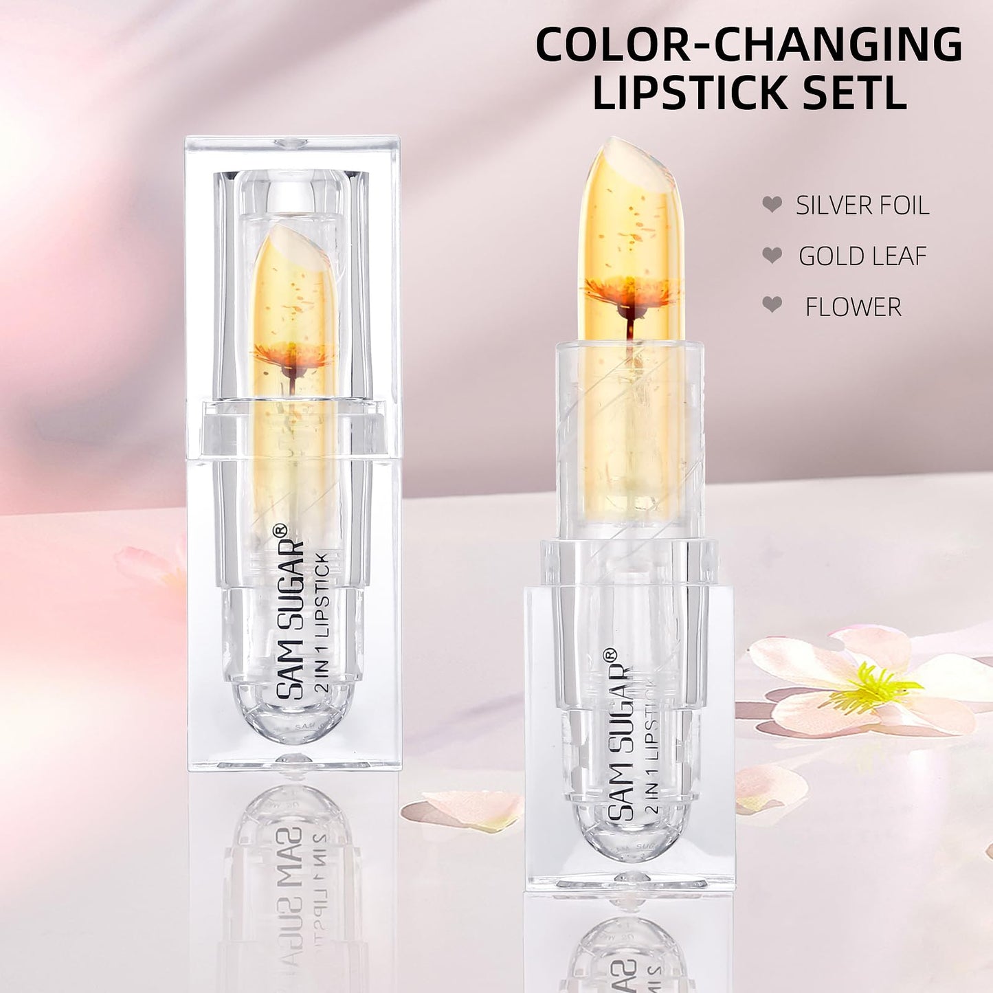 Sam Suagr Transferproof Color Changing Lipstic Long Lasting Moisturizer Clear Lip stick Color-Changing Reacts to Temp & pH Lipstick (2pcs)