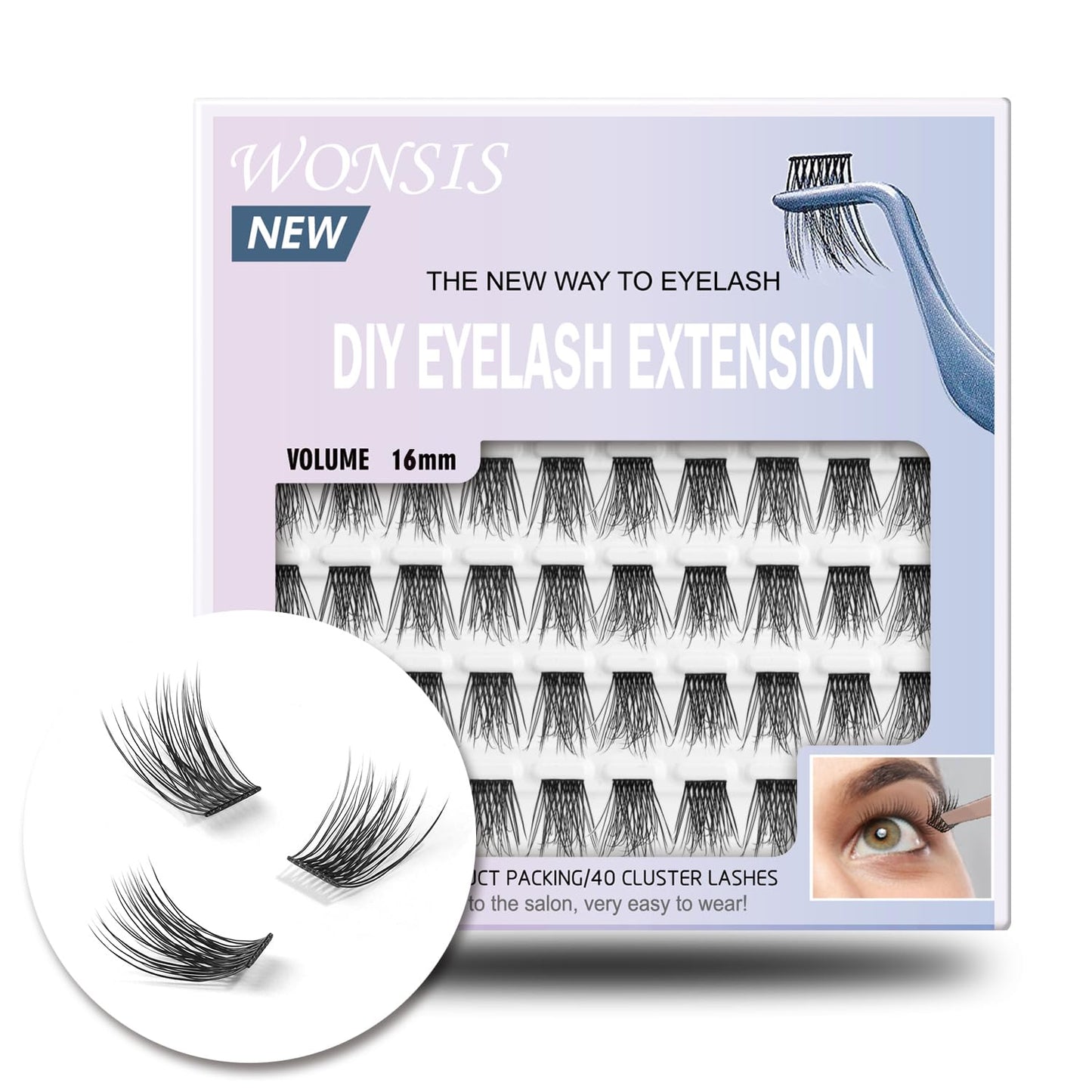 DIY Eyelash Extensions - Reusable Volume Lash Clusters for Natural Wispy Look | C Curl 14mm Pack