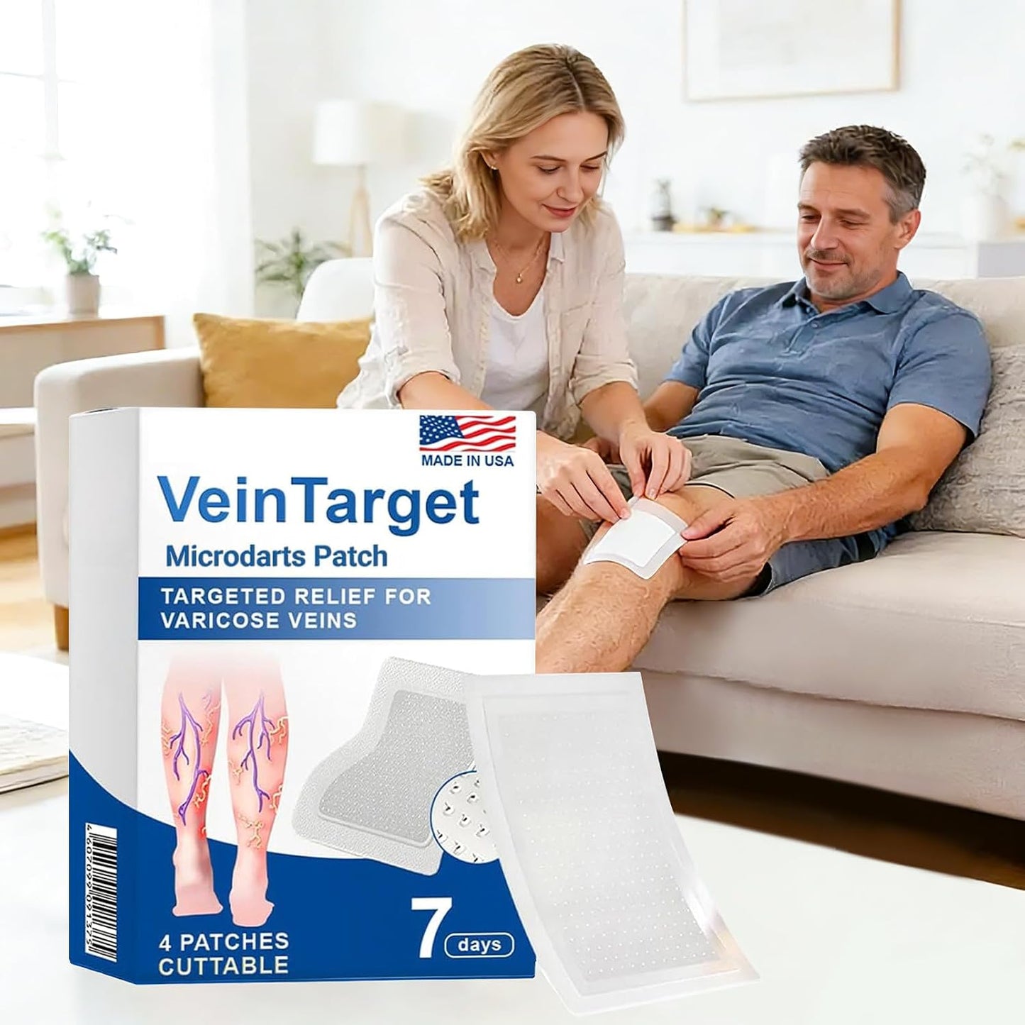 VeinTarget Microdarts Patch - Professional Varicose Veins Treatment for Legs | Natural Ingredients, 1 Pack