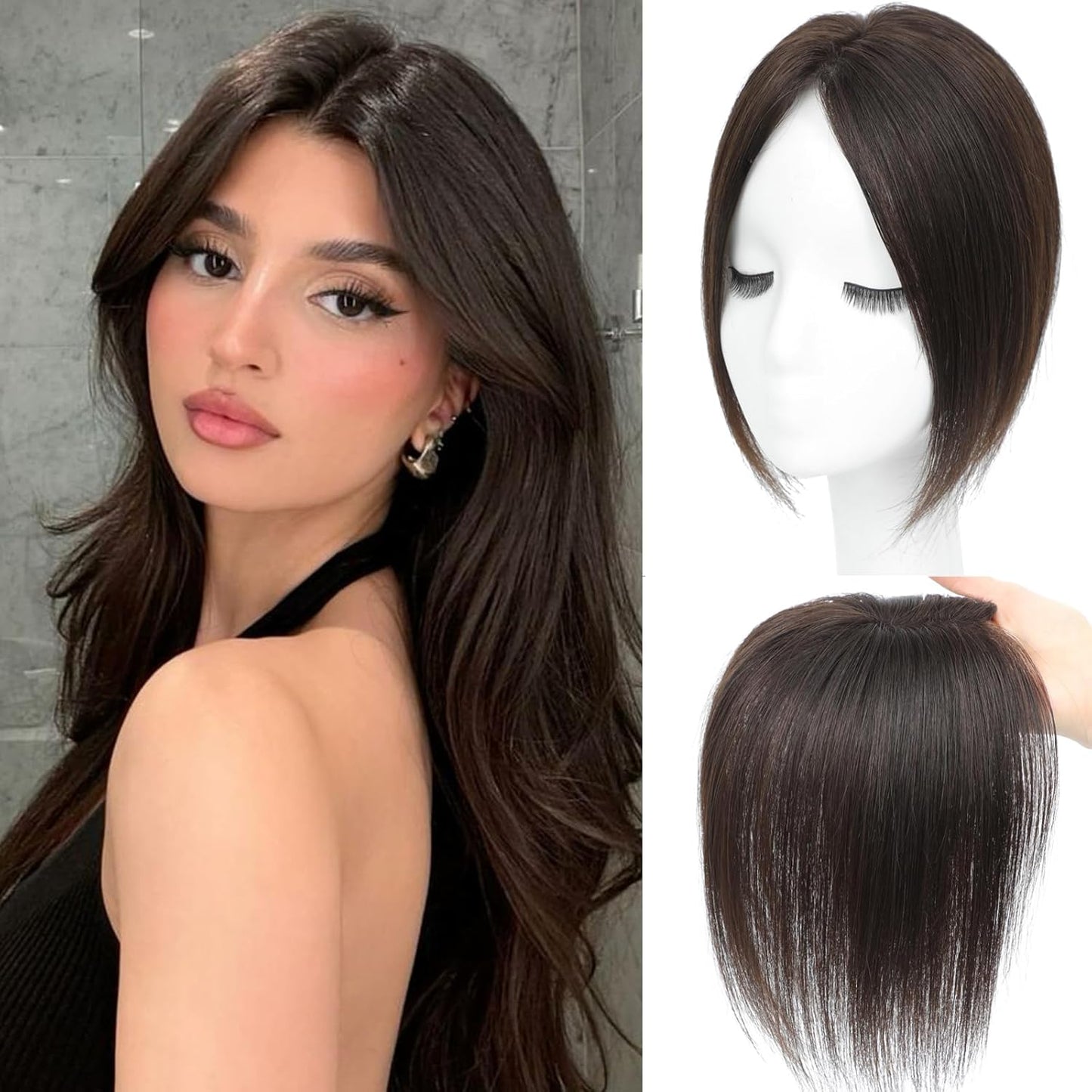 Human Hair Toppers for Women | Real Hand-Tied Swiss Base Hairpieces for Thinning Hair - 10 Inch, 30g, No Bangs