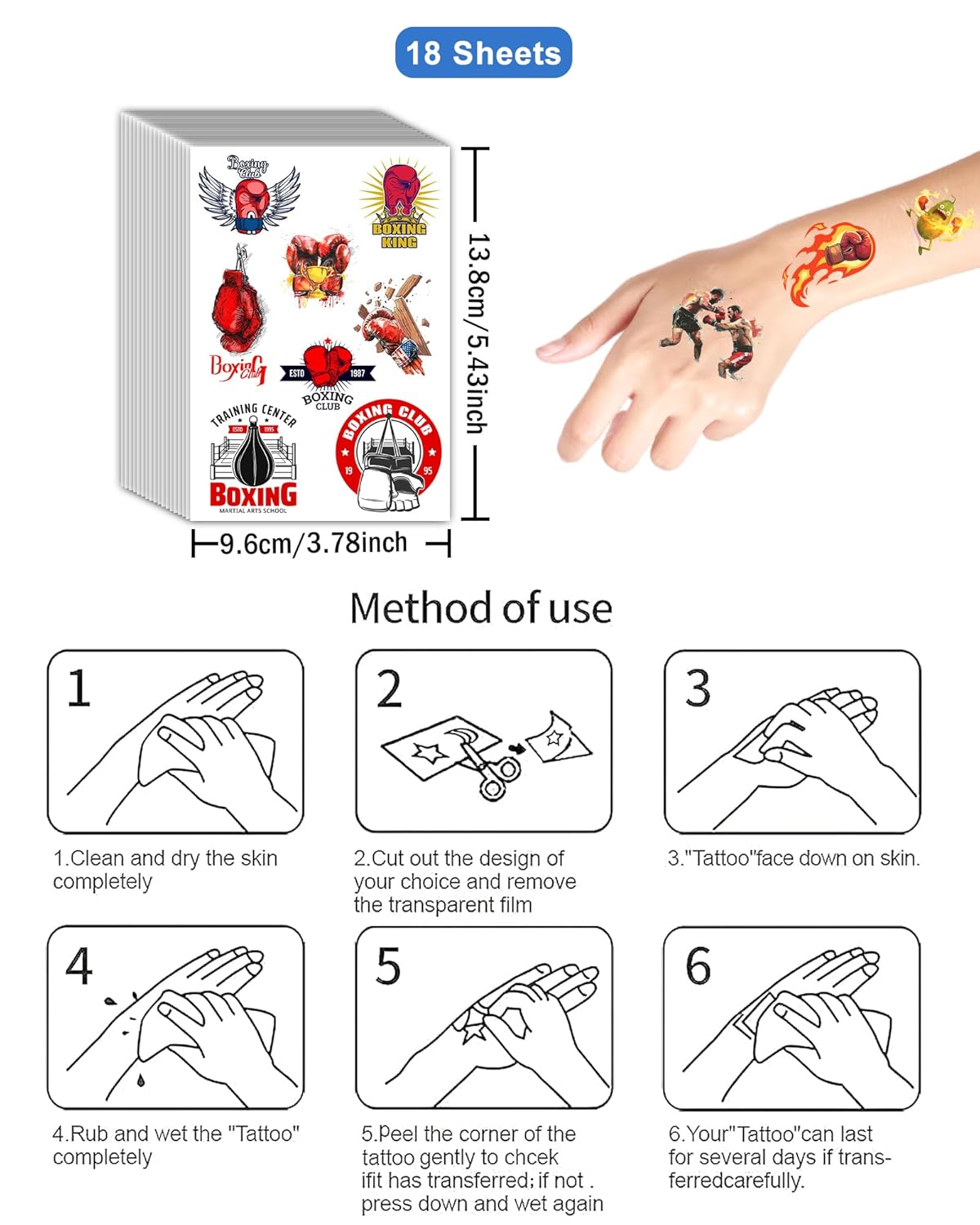 Boxing Tattoos Stickers - 165 Pcs Temporary Tattoos for Boxing Theme Parties | 18 Sheets of Glove Designs
