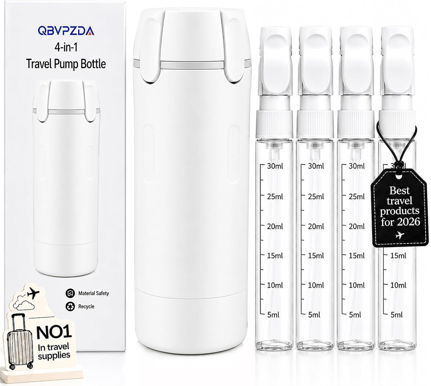 Travel Dispenser Bottle - 4-in-1 Leak Proof Toiletries Container | Portable Green Refillable for Shampoo, Lotion, Body Wash