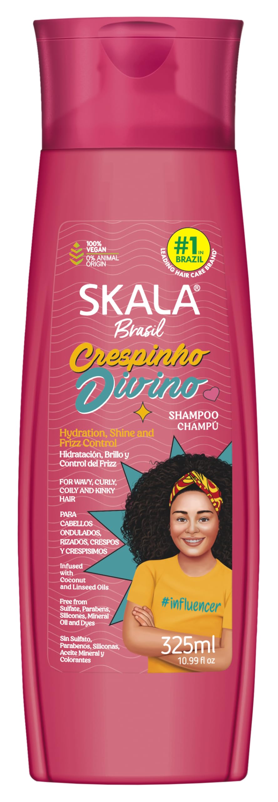 Skala Divine Crespinho Shampoo 10.99 oz - 100% Vegan - This line is enriched with Vitamin A Strengthens Hair Fibre and Supports Hair Growth - Suitable for Brittle