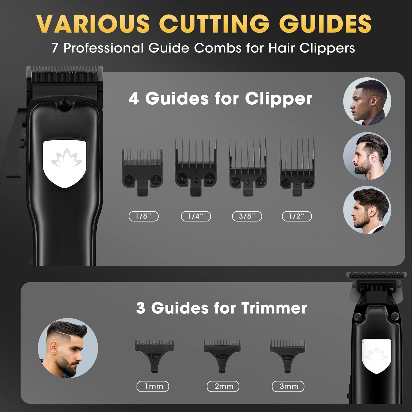 Dumite Hair Clippers for Men,Professional Cordless Barber Trimmer Set,Nose and Ear Hair Trimmer,Clipper and Trimmers Set USB Rechargeable Hair Cutting Grooming Kit-LED Display (Gray)
