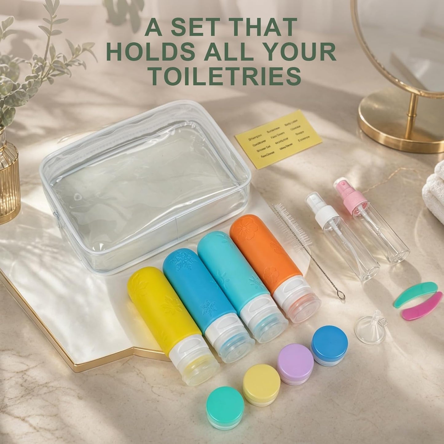 Travel Bottles for Toiletries - 16 Pack Silicone TSA Approved | Leak Proof 3oz Refillable Containers for Shampoo & Conditioner
