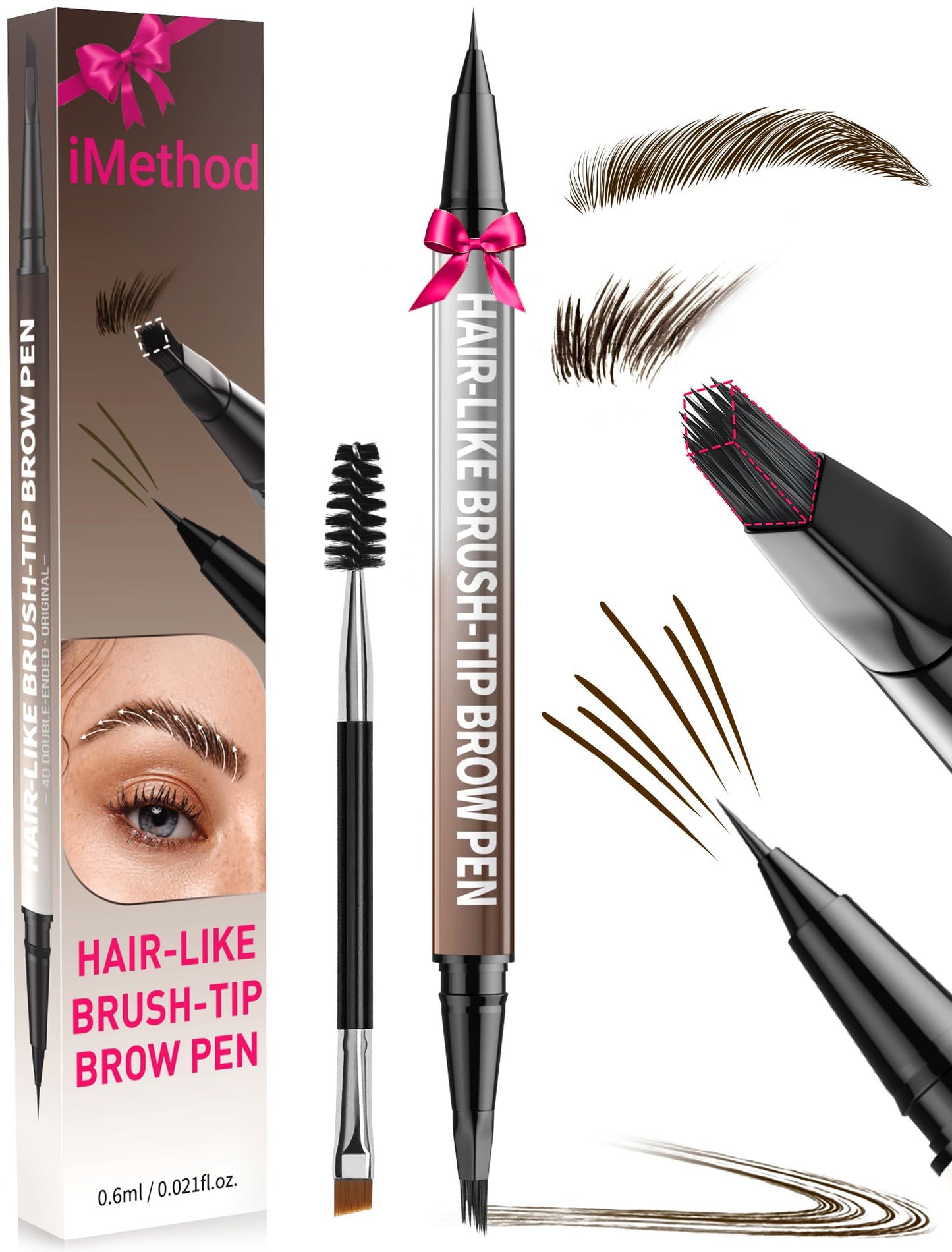 iMethod Eyebrow Pen - Eyebrow Pencil,2-in-1 Eyeliner Dual-Ended Brush-Tip Microblading 4d Eyebrow Pencils for women,Long Lasting Waterproof Hair-Like Brow Pencil,with Eyebrow Brush,DarkBrown
