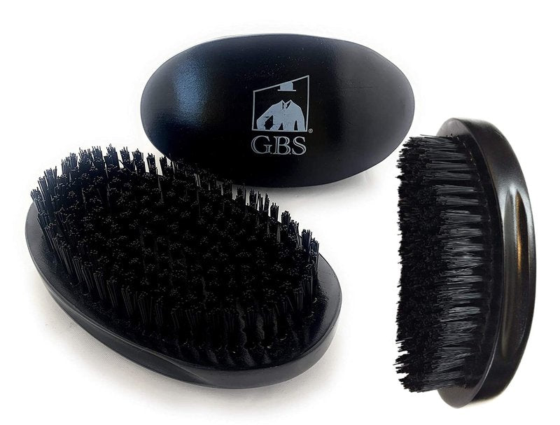 G.B.S Dual Hair Bristle Brush for Beard and Hair Hi-Gloss Block Wood Handle Curved Vegan Bristles