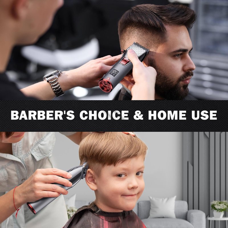 FADEKING Professional Hair Clippers for Men, Cordless Barber Clippers with LED Display, Rechargeable Hair Cutting Kit for Fade & Taper, Fathers Day Gift for Dad Men Husband (Silver+red)