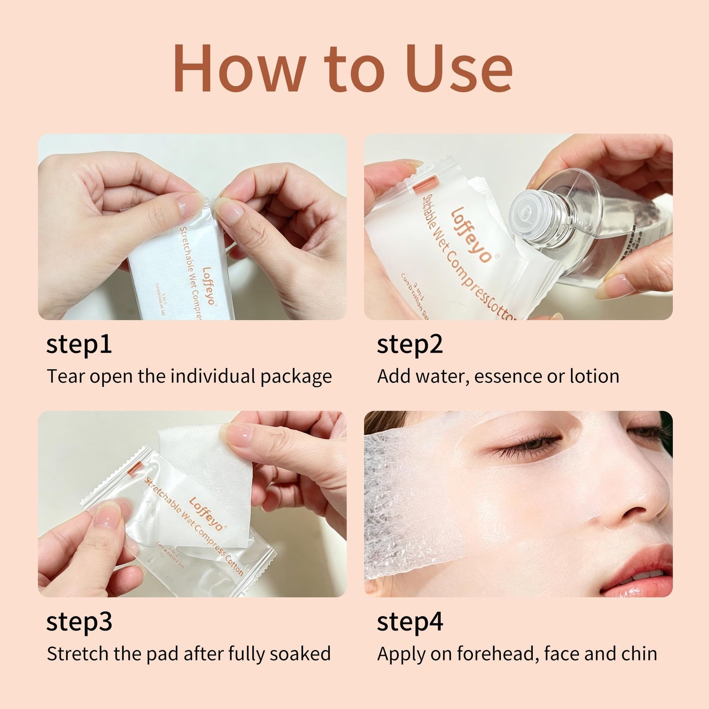 Loffeyo 150-Count Facial Cotton Pads, 50 Individually Wrapped Packs (3 Pads Each), 100% Lyocell Lint-Free Toner Pads for DIY Sheet Masks, Essence & Skincare, Soft, Absorbent, Hygienic