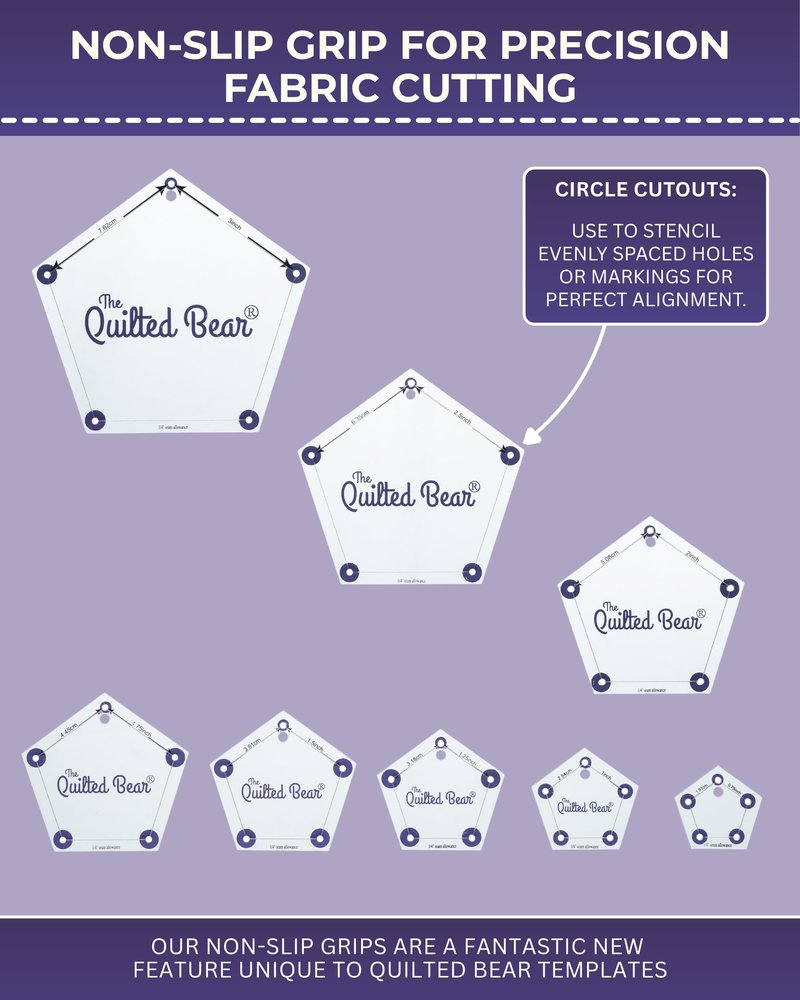 The Quilted Bear Square Quilting Templates – 8 Clear Non-Slip Acrylic Quilt Templates for Precise Fabric Cutting & Stress-Free Machine Quilting - Ideal for Quilt & Sewing Supplies (¾–3")