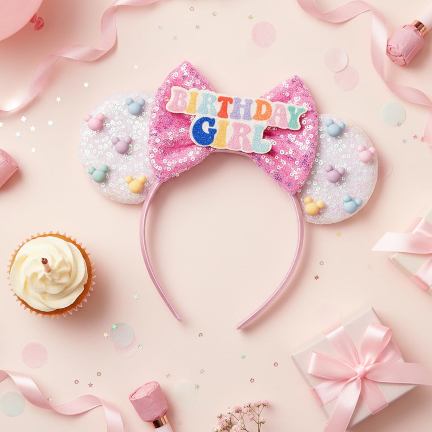 zhezesmila Mouse Ears for Women Birthday Girl Headband Sequin Ears Hair Accessories for Birthday Decorations Park Trips