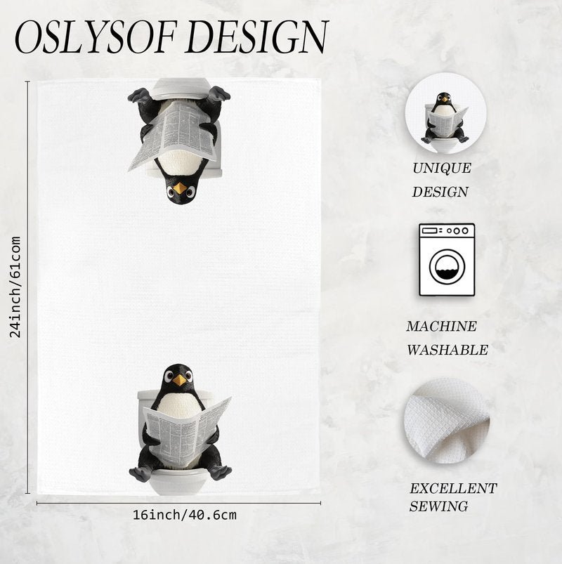 OSLYSOF Funny Penguin Hand Towels for Bathroom Washroom, Penguin Bathroom Decor, Penguins Lover Gifts for Women Men, Funny Polar Animal Penguins Bathrooms Hand Towels, 16x24 Inch