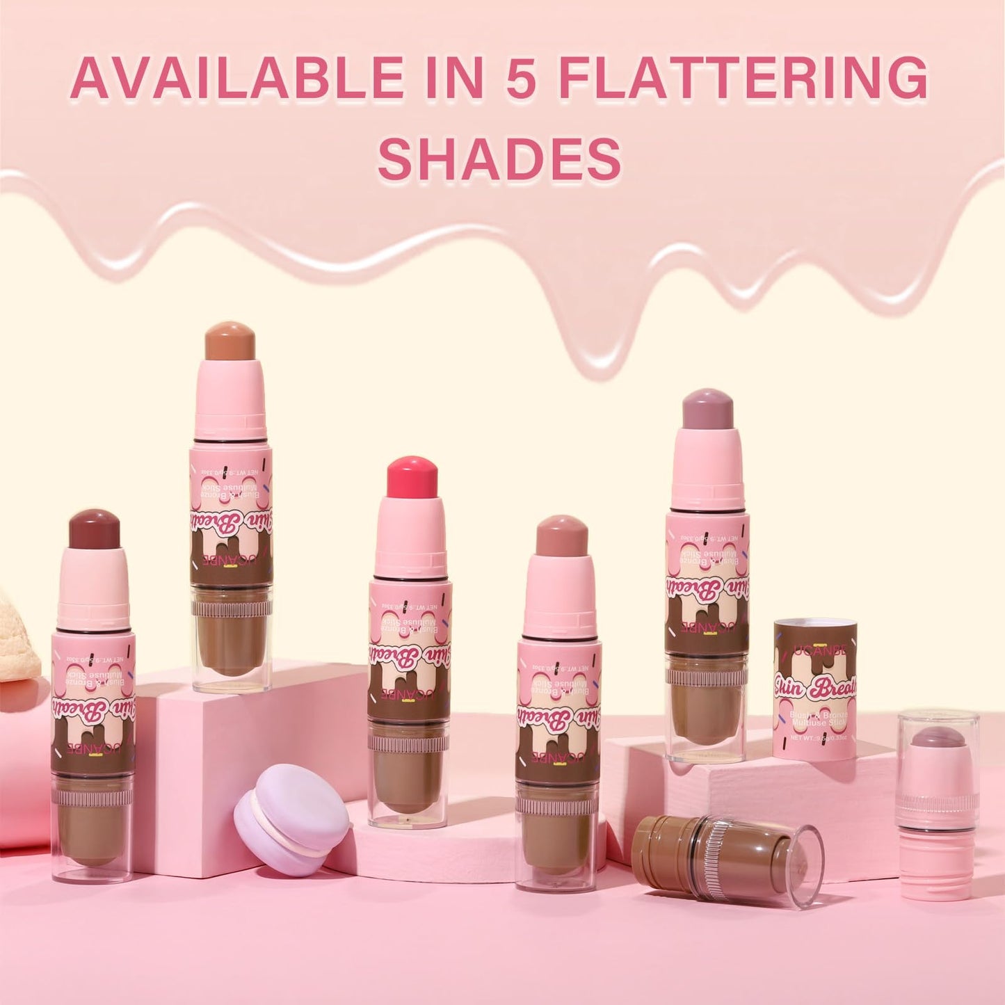 UCANBE Skin Breath Blush & Bronzer Multiuse Stick, 2-in-1 Creamy Face Cheeks Contour Makeup Stick for Natural Radiant Finish Look, Vegan & Cruelty-Free, Travel-Friendly (02 Pink Rose)