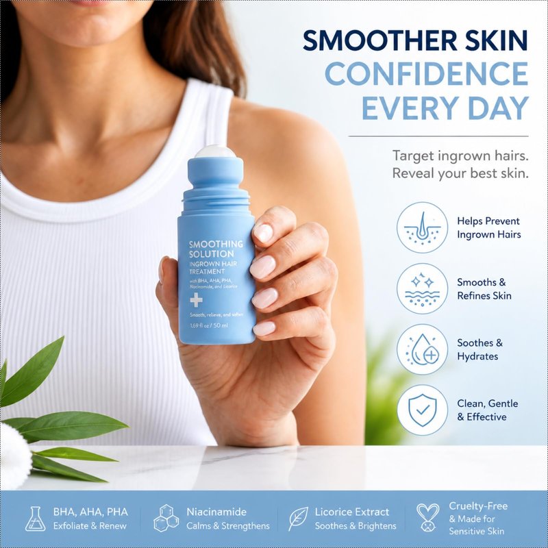 Ingrown Hair Treatment Serum for Razor Bumps & Bikini Line - Smoothing Solution with Salicylic Acid & Centella - Soothing Aftercare for Women & Men on Legs, Underarms, Arms -1.69oz