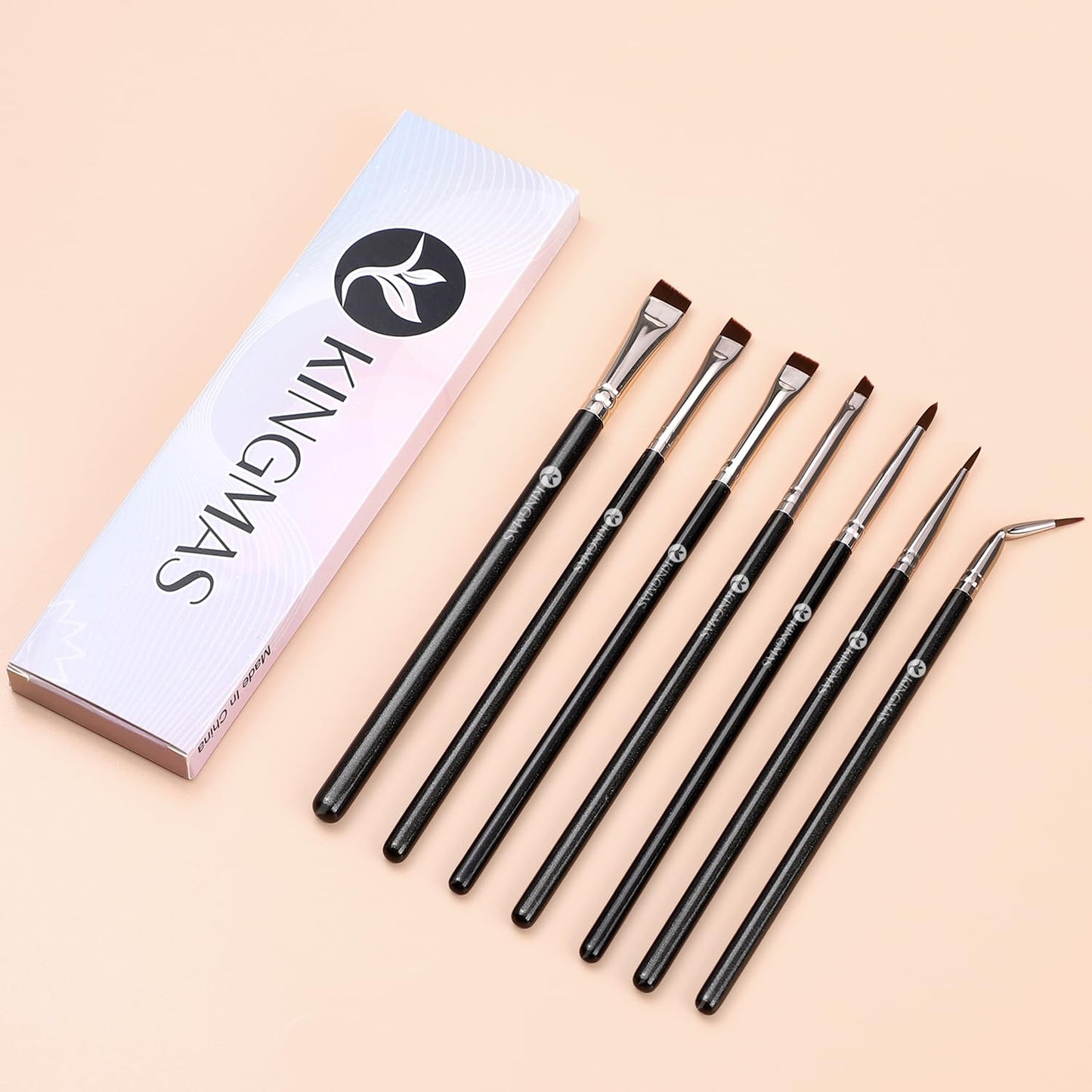 KINGMAS 7pcs Eyeliner Brush Set, Angled Flat Gel Eye Liner Makeup Brushes, Ultra Thin Liner Brush, Fine Point Eyeliner Brushes for Women Girls