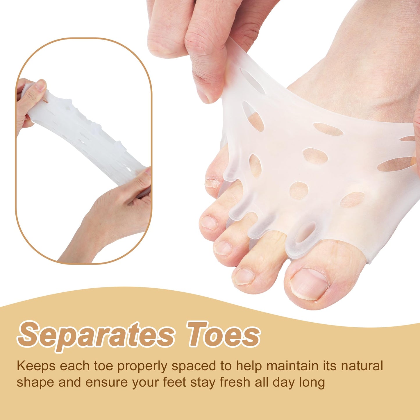 VOCOSTE 2Pair Silicone Toe Separators for Women & Men, Bunion Corrector Toe Sleeves, Breathable and Soft, Improve Foot Support for Daily Wear, Transparent