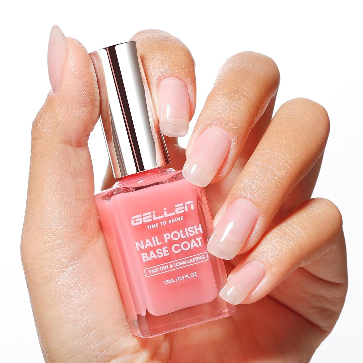 GELLEN 4-in-1 Clear Nail Polish - Base Coat, Sheer Tinted Milky Pink | Ridge Filler & Nail Strengthener