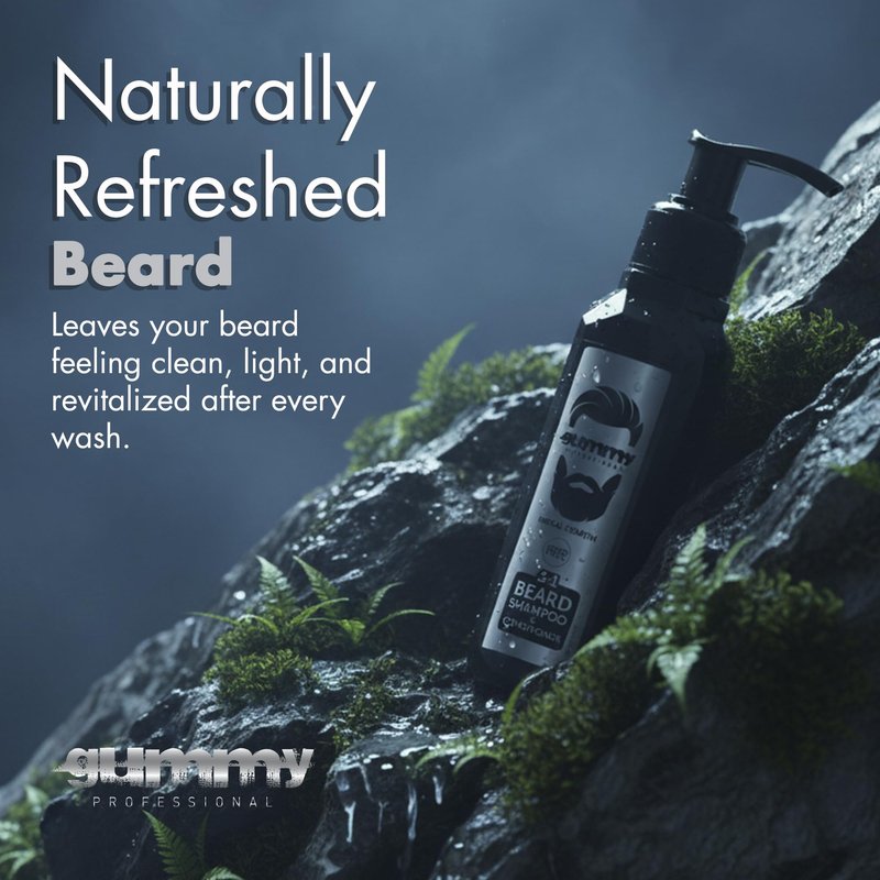 Gummy Professional 2-in-1 Beard Shampoo & Conditioner with Herbal Keratin – Cleansing & Moisturizing Beard Wash for Daily Grooming – Rinses Clean with No Heavy Residue for All Beard Types – 250 ml