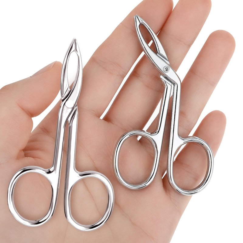 YUXIANLB 2Pcs Tweezers Scissor Handle Straight Tip Scissor Shaped Eyebrows Tweezers for Hair Plucker Remover Facial Hair Eyebrows Care, Brow Tweezers for Women Men (Silver)