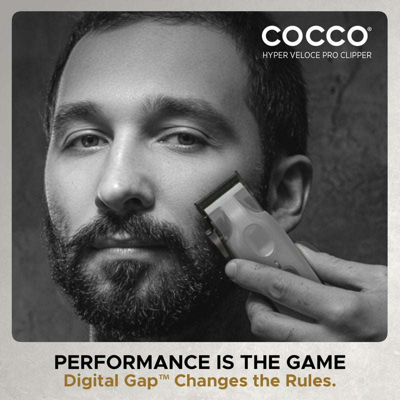 Cocco Veloce Pro Clipper, Digital Gap Ambassador Graphene Taper Blade Professional Hair Clippers, High-Torque BLDC Motor, All-Metal, Cordless, Charging Base Included, Gold