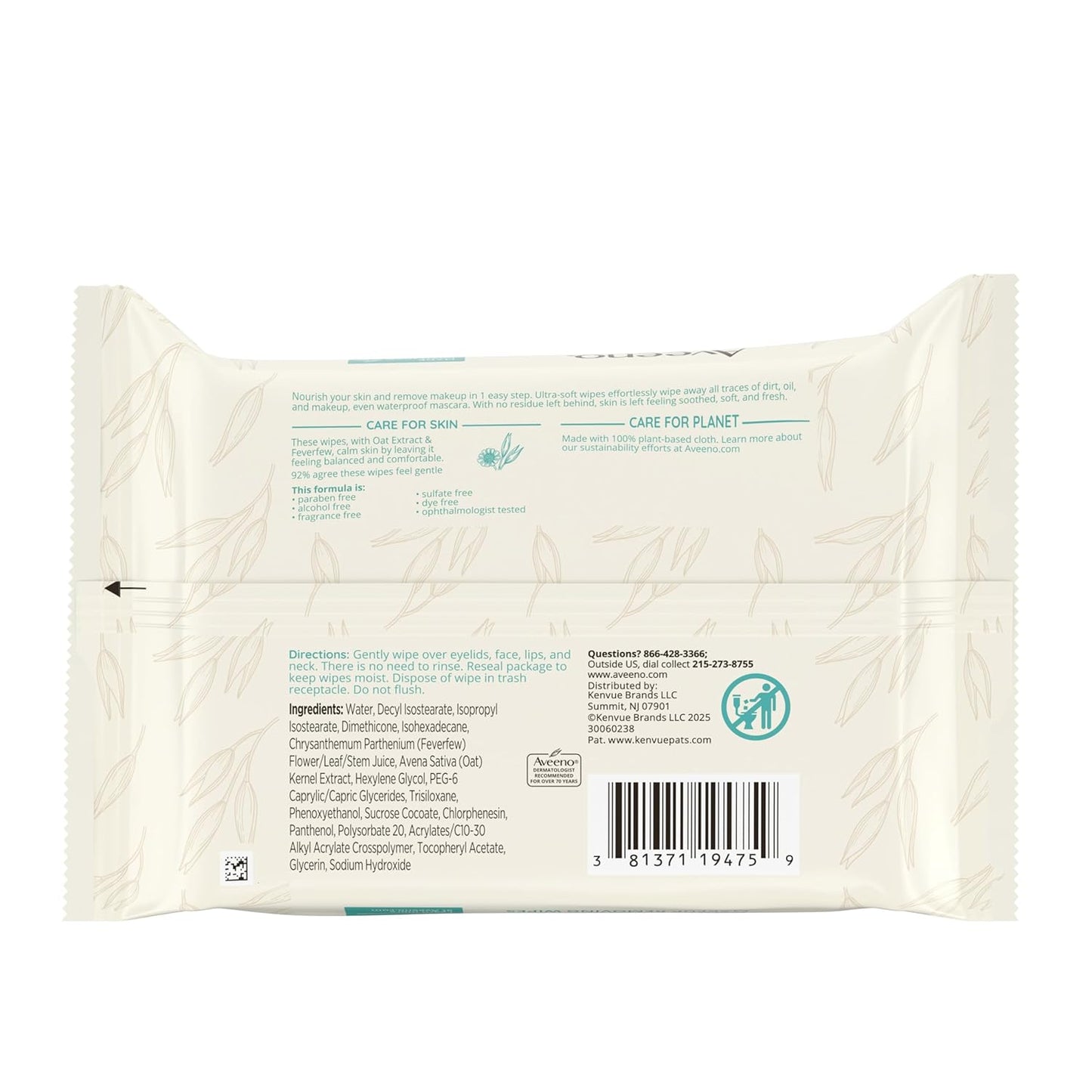 Aveeno Calm + Restore Makeup Remover Wipes - Unscented Facial Towelettes with Oat Extract & Feverfew | 25 Ct