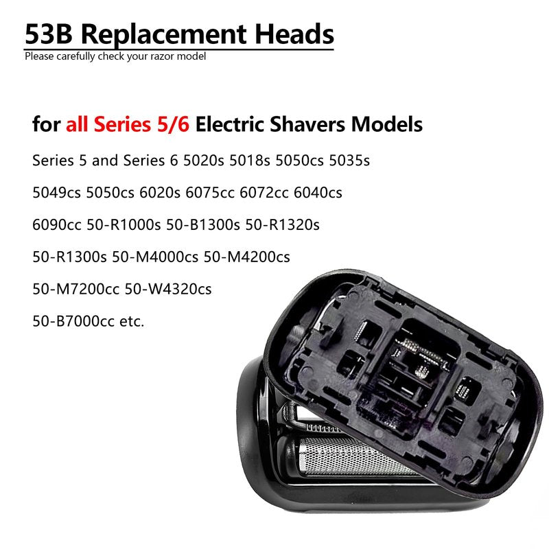 Series 5 Series 6 53B Shaver Replacement Head for New Gens S5 S6 Razors, 53B Wet and Dry Replacement Foil and Cutter for Braun Electric Shaver S5 S6 5409 5762