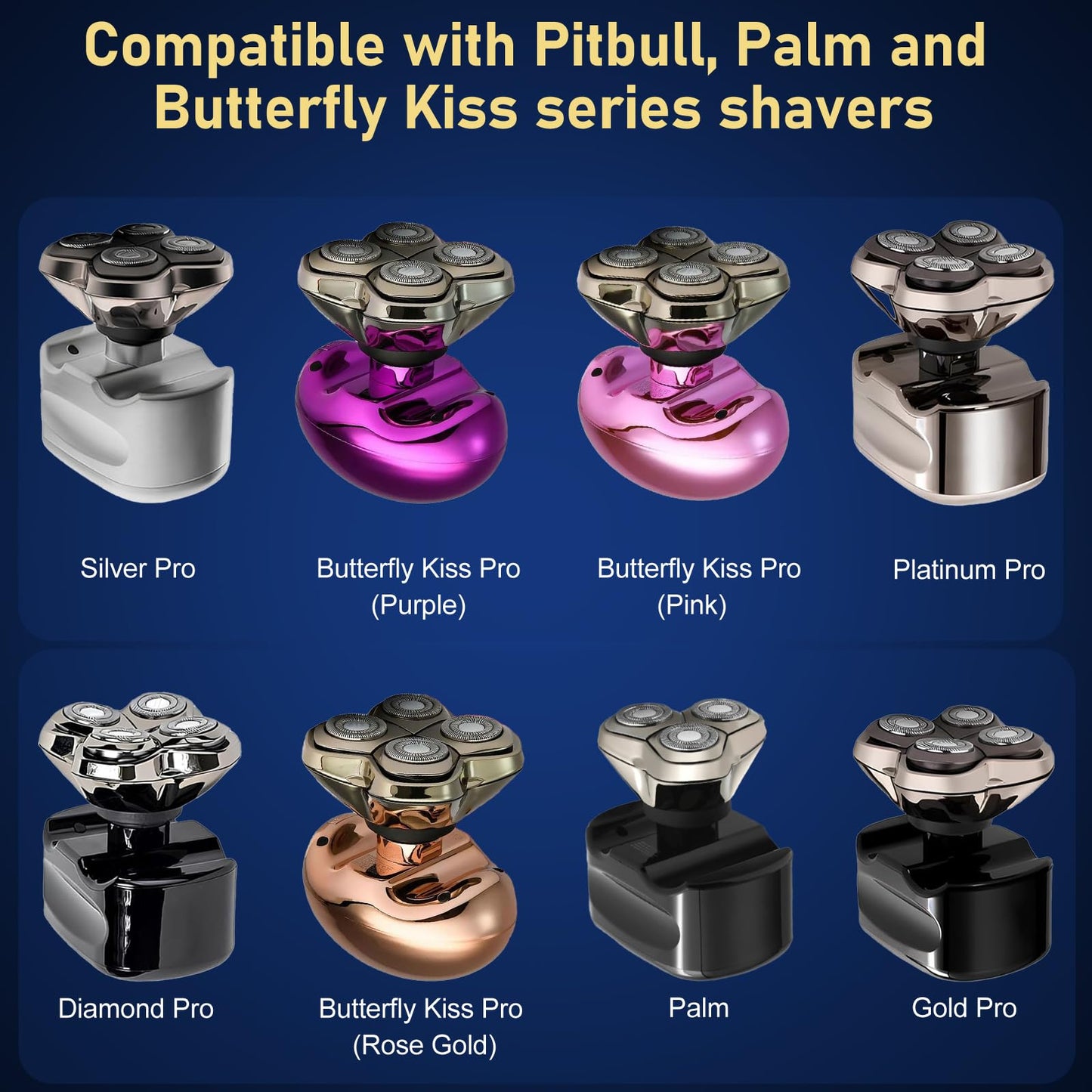 4pcs Shaver Replacement Blades for Skull Shaver Pitbull Boron PRO,Triple-ring Shaver Replacement Heads Compatible with Skull Shaver Pitbull Gold/Silver/Platinum/Diamond Pro Shaver and Palm Shaver