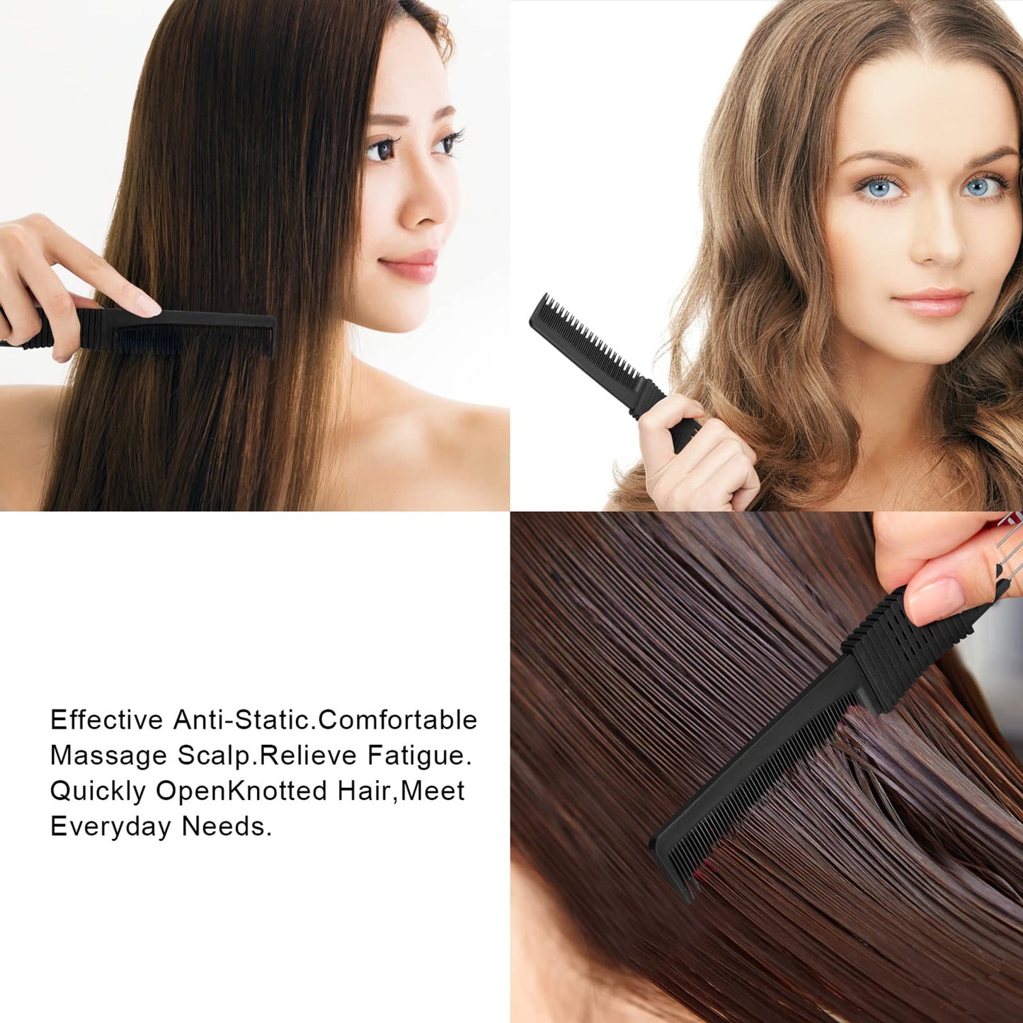 Leinuosen 3 Pack Carbon Lift Teasing Combs with Metal Prong, Hair Pick Comb for Women Hair Styling(Black)