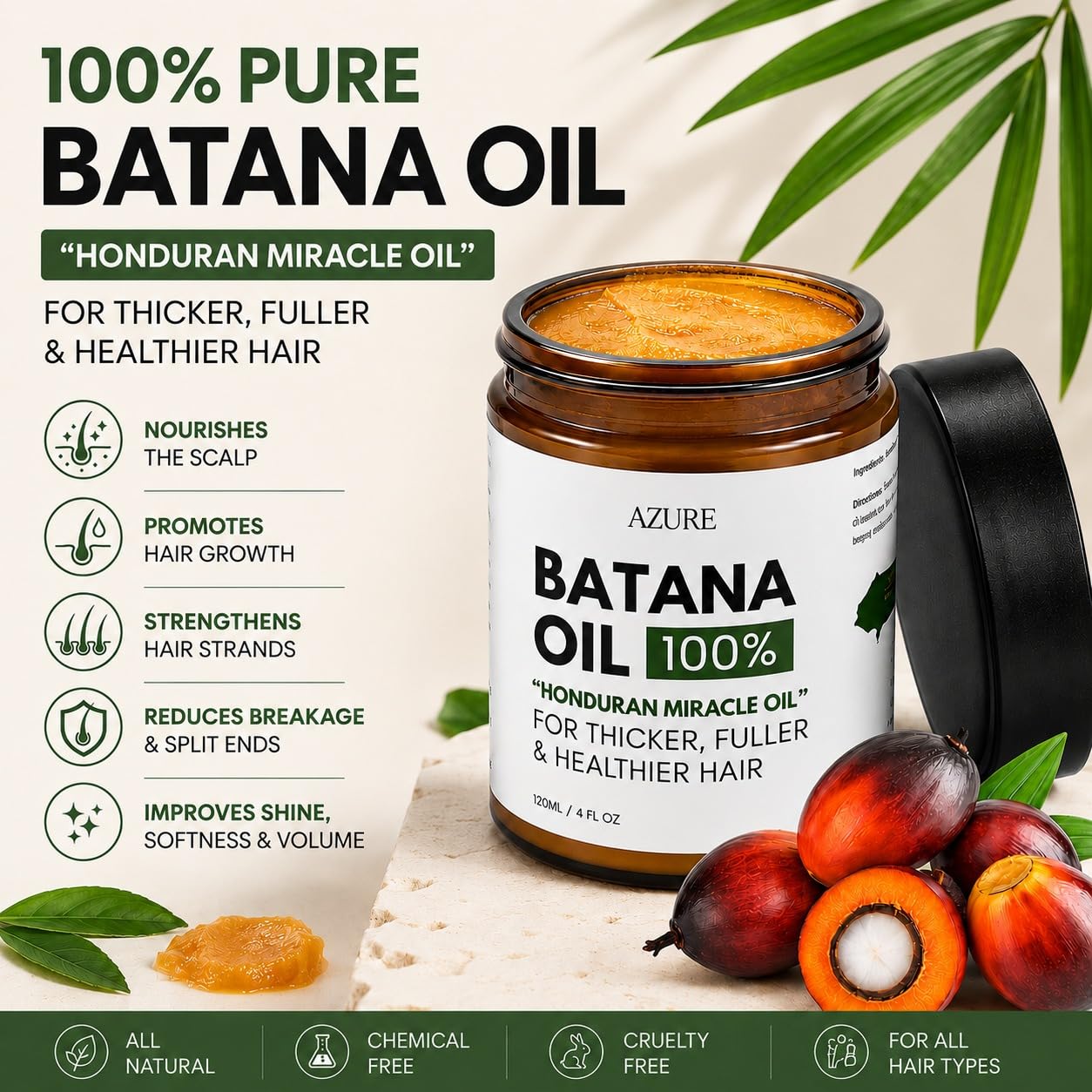 Batana Oil Paste for Hair Growth - 100% Pure Nourishing Scalp Treatment | 4 Fl Oz - For All Hair Types