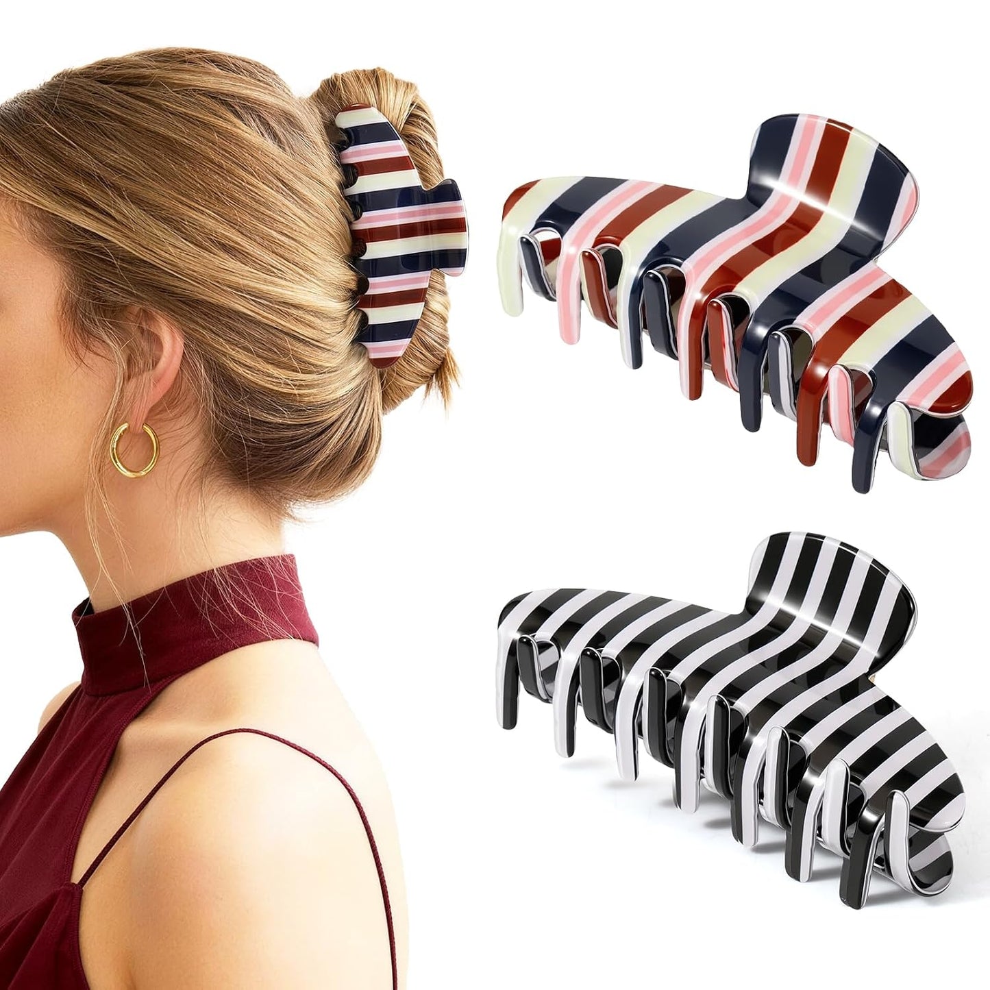 Large Acetate Hair Claw Clips - 2 Pack Tortoise Shell & Leopard Print | 4 Inch Non-Slip Strong Hold for Women & Girls
