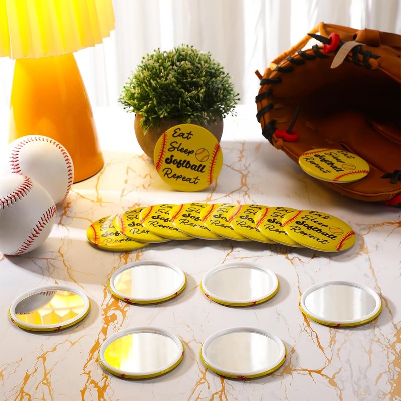 Softball Gifts for Team | 18 Pcs Compact Round Makeup Mirror - 2.76 Inch Portable Sport Pocket Mirror for Players