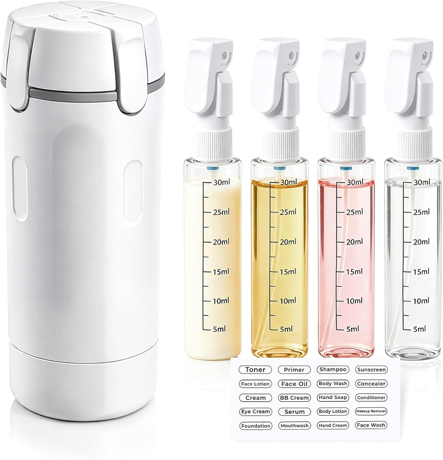 Travel Dispenser Bottle Set - 4 in 1 Leak Proof Refillable Pump Toiletry Containers | 30ML Green for Travel, Camping & Gym