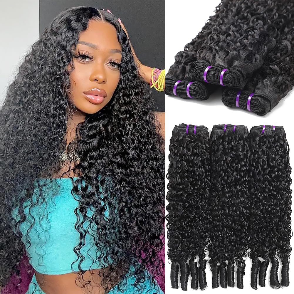 Burmese Curly Hair Bundles - 14A Virgin Water Wave | 4 Bundles 14-20 Inch Natural Black Wet & Wavy Extensions