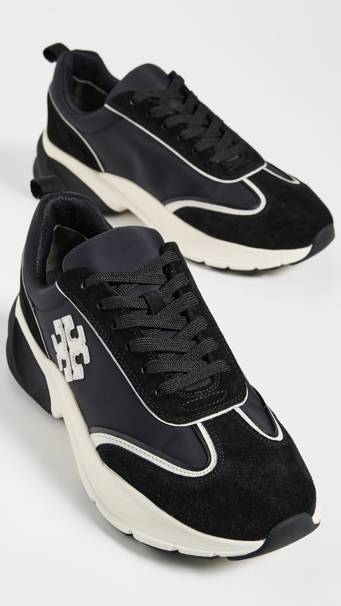 Tory Burch Women's Good Luck Trainer Sneakers, Perfect Black/New Ivory, 9 Medium US