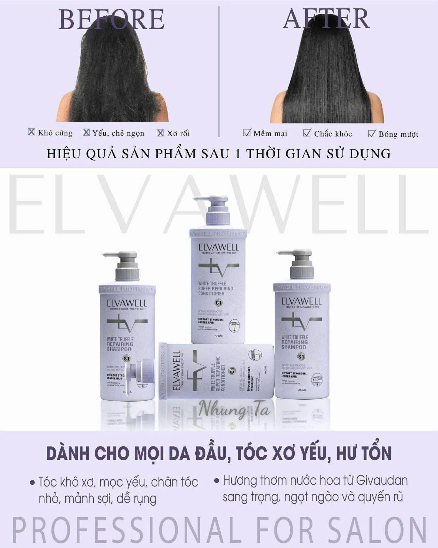 ELVAWELL White Truffle Repairing Shampoo & Conditioner Set – Avocado & Damask Rose Formula, Heat & UV Protection, Deep Nourishing Repair for Dry Damaged Hair, 16.9 fl oz Each