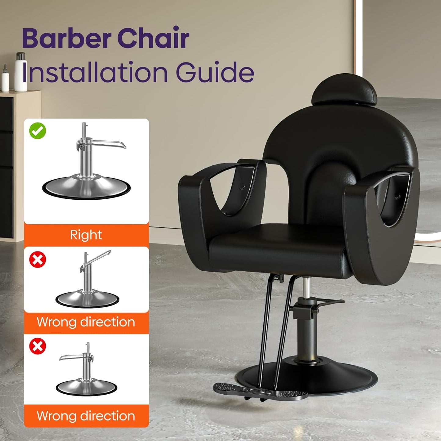 Reclining Salon Chair - 360° Swivel & Height Adjustable Heavy-Duty Styling Seat for Beauty Salons | Black