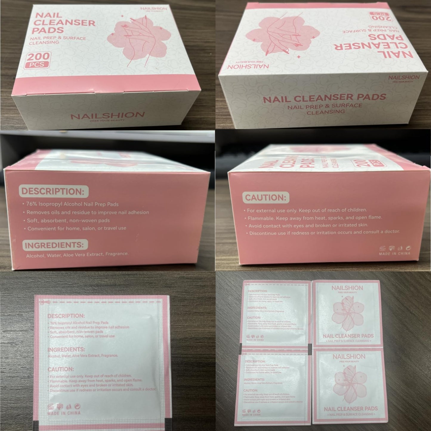 Nailshion Nail Prep Cleanser Pads, 200PCS Individually Wrapped & Lint-free