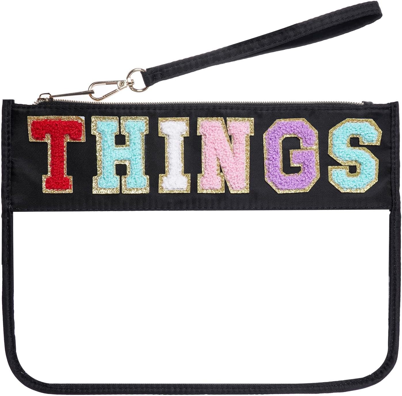 Chenille Letter Bag - Multi-Purpose Nylon Cosmetic Bag with Zipper | Travel & Gym Pouch (Black-Dance)