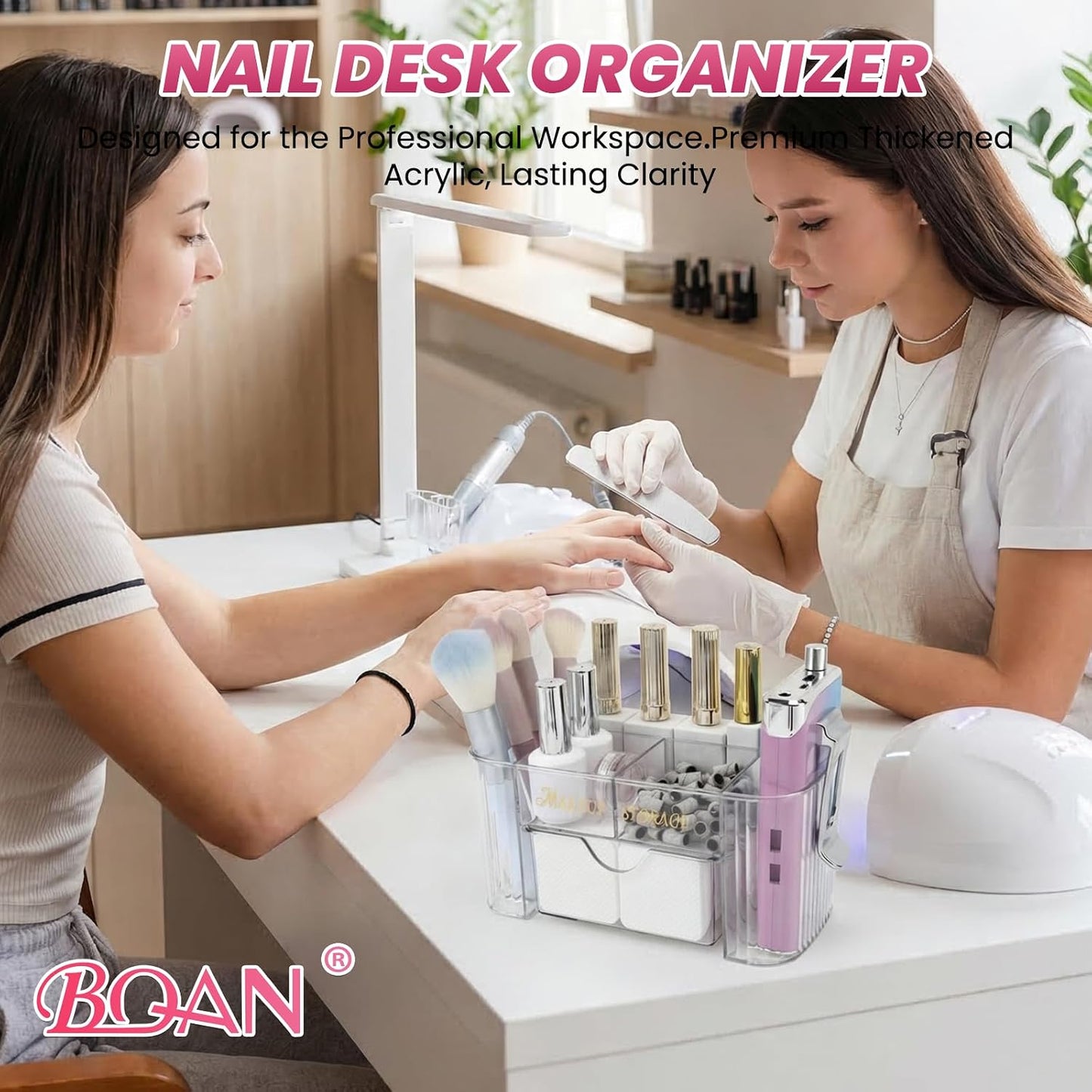 Clear Acrylic Nail Organizer - 6 Compartment Desktop Storage for Nail Art Tools & Makeup | Professional Beauty Vanity Solution