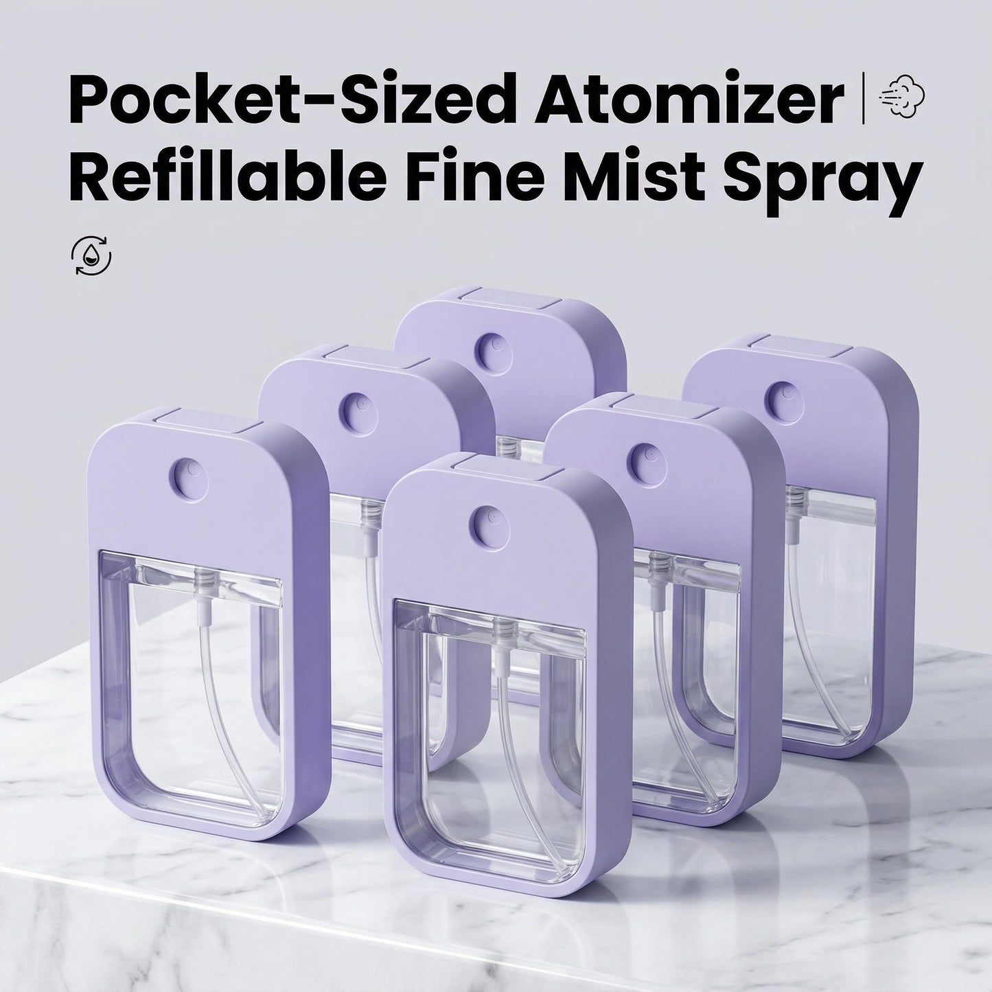 Hand Sanitizer Spray 45ml Small Refillable Bottle, Flat Alcohol Mist Atomizer Clear Purple Empty Travel Perfume Spray Bottle for Personal Care Outdoor Travel Pocket Size Essential Oil Fine Mist
