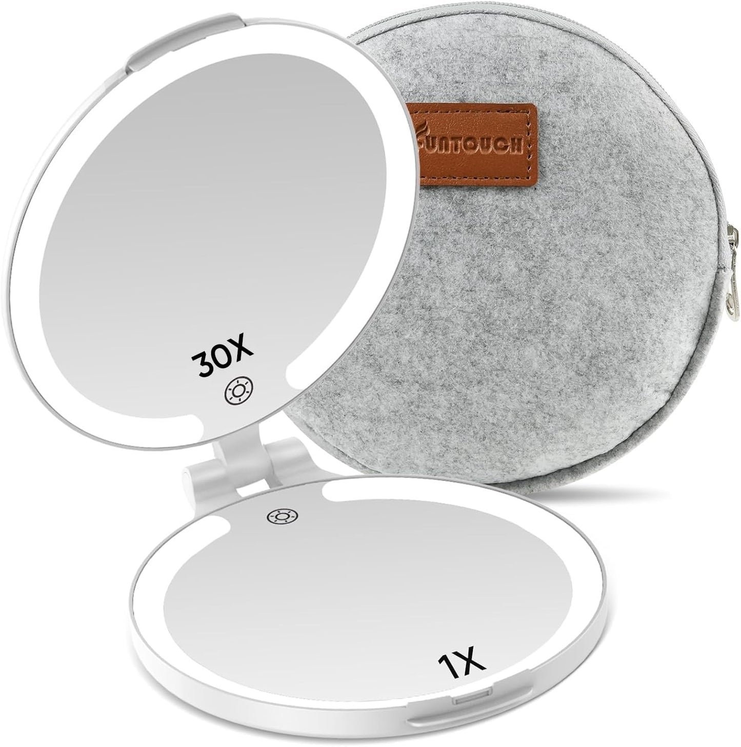 Travel Mirror with Light - 1X/10X Rechargeable Makeup Mirror | 7'' Double-Sided, 3 Color Lighting Modes, Portable Vanity - Black