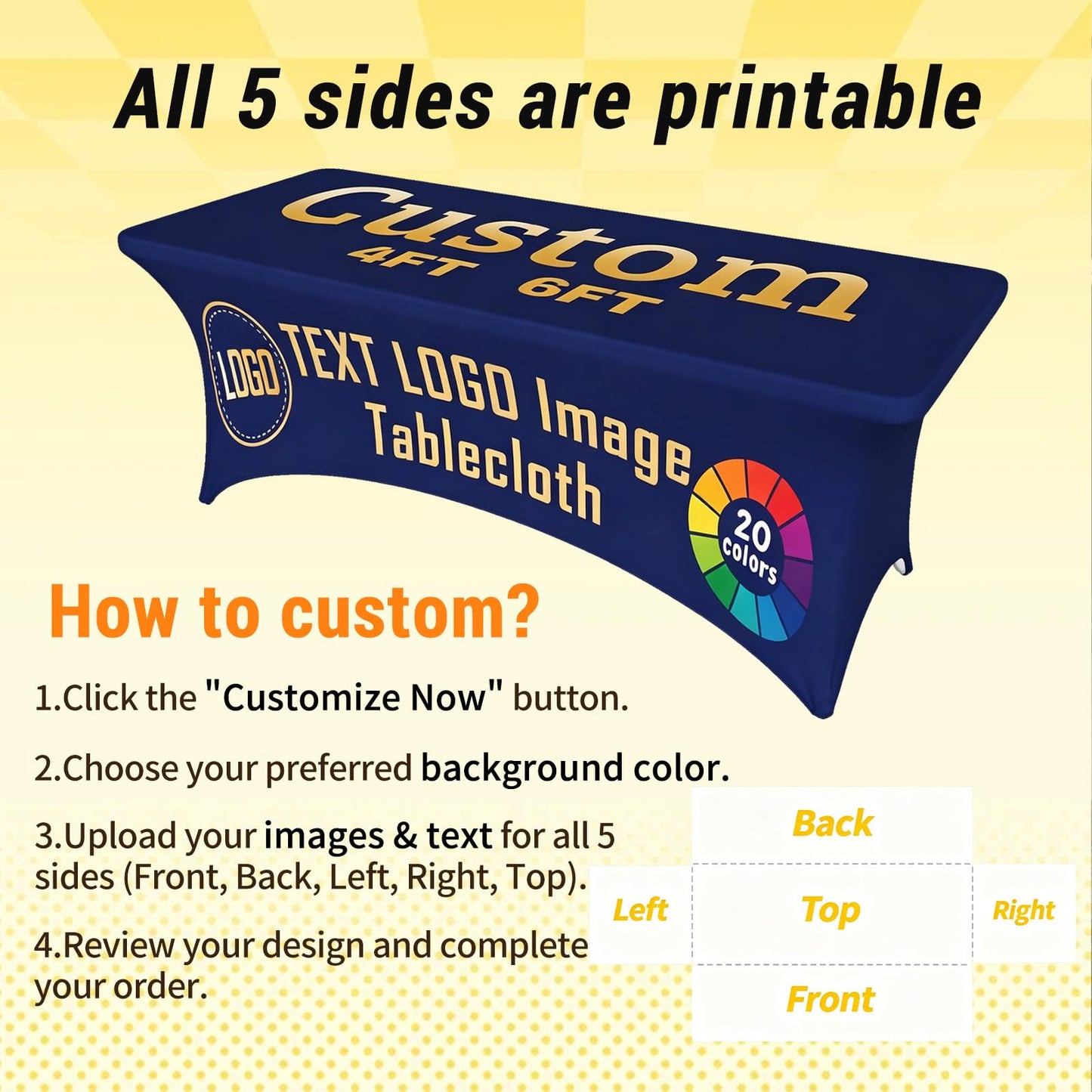 Byxhuc Custom Tablecloth for Tradeshow Business Events Wedding, Personalized Logo Table Cloth for Business Customized Fitted Rectangular Stretch Tablecloth 6FT with Logo Photo Text