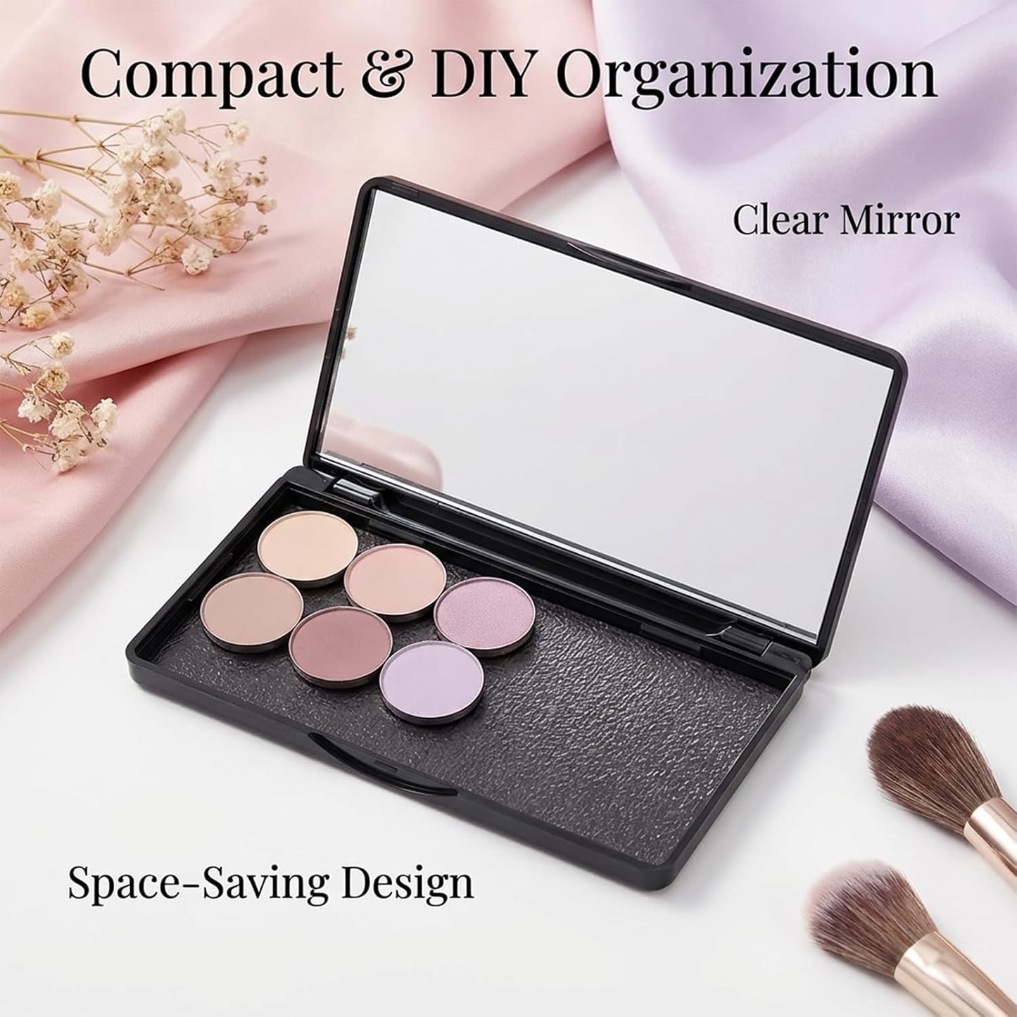 Magnetic Makeup Palette - 2Pcs Empty Eyeshadow & Blush Storage Box with Mirror | DIY Cosmetics (4.69" x 2.48")