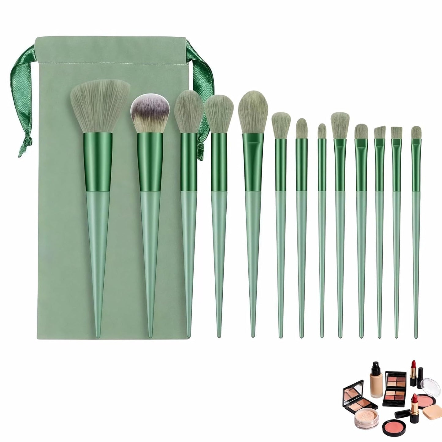 Makeup Brush Set - 13 Piece Professional Cosmetic Brushes | Hypoallergenic Synthetic Bristles for Face & Eye Application (Brown)