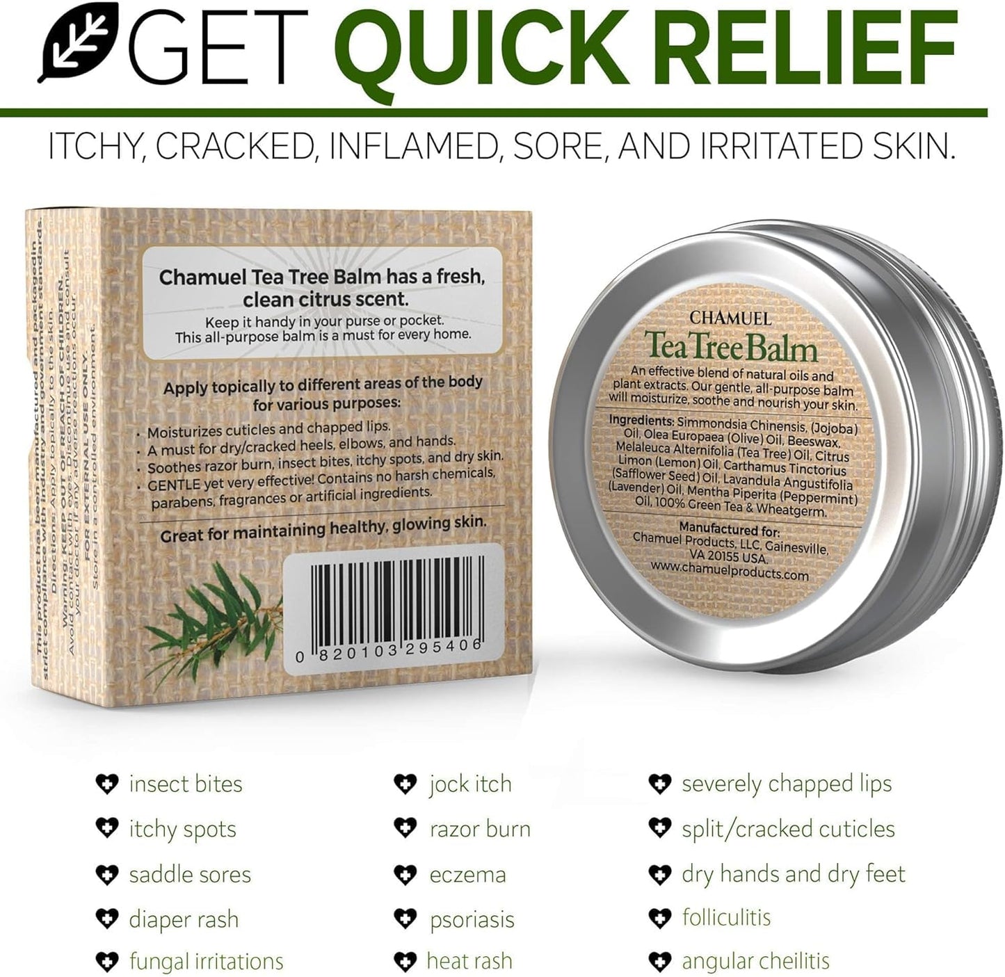 Chamuel Tea Tree Oil Balm – All Natural Moisturizing Cream for Dry Skin, Rough Hands, Cracked Heels, Cuticles & Feet – Hydrating Body Balm for Women & Men, 2-Pack