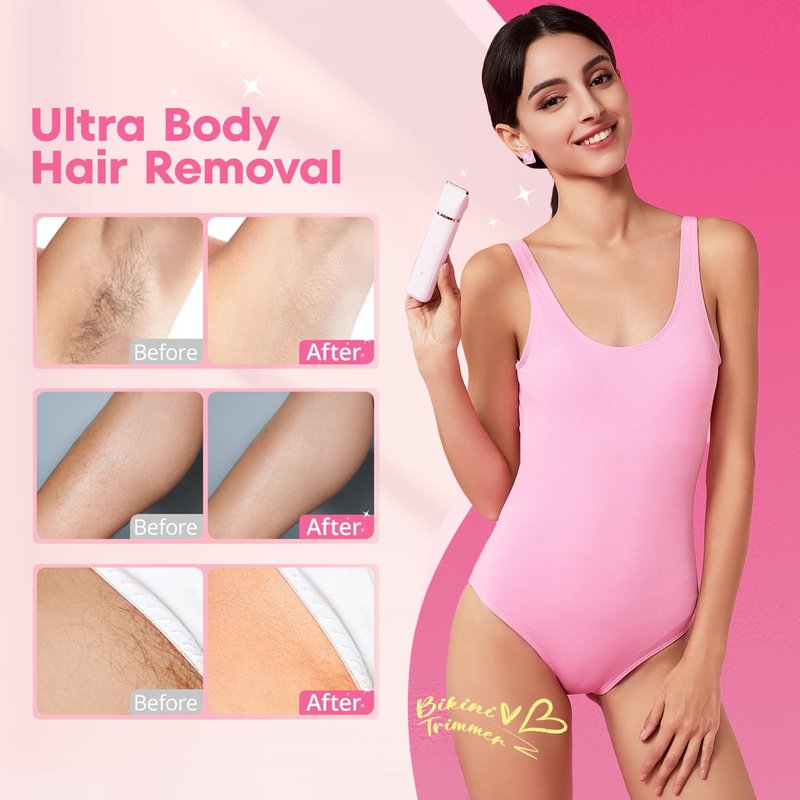 VG VOGCREST Bikini Trimmer Replacement Head: Compact Portable Painless Hair Removal & Precision Shaving Set for Women - Home Travel Bikini Area Use with Rotary Shaver Head(Pink)