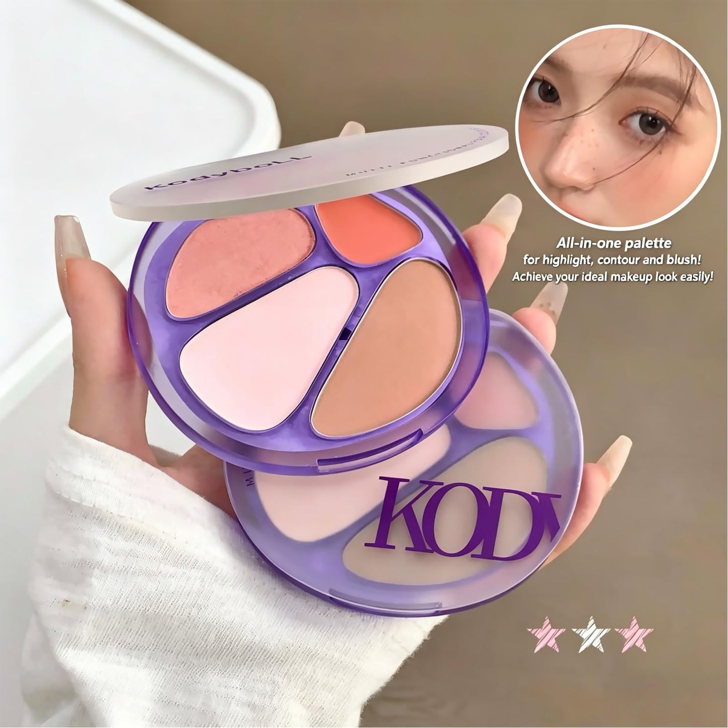 4 Colors Highlighter & Blush Palette, 4-in-1 Eyeshadow, Blush, Highlighter, And Contour for a Natural Finish Face Illuminator Powder Glow Blush Palette for Women