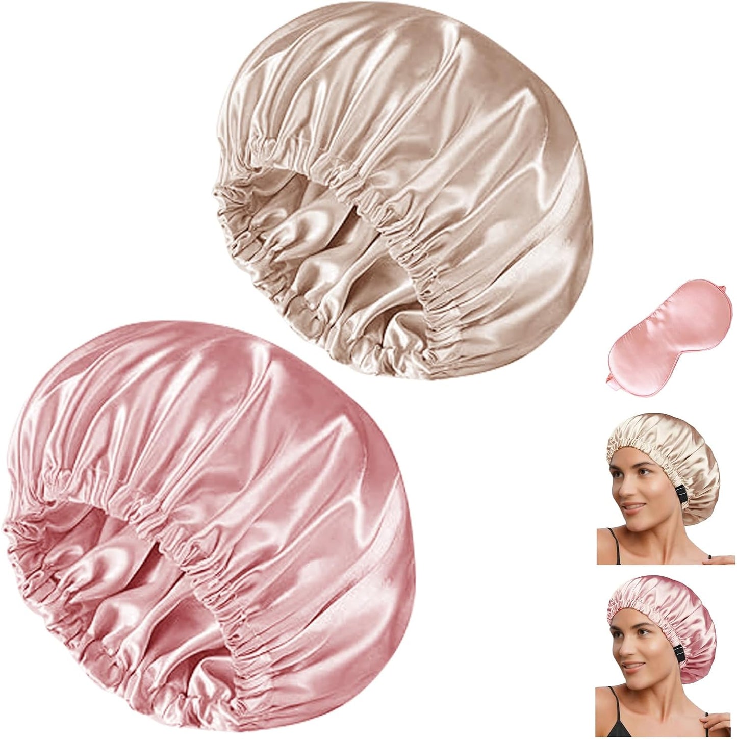 Satin Bonnet Hair Caps for Sleeping - 3 Pcs Silky Night Bonnets for Curly Hair | Women's Sleepwear